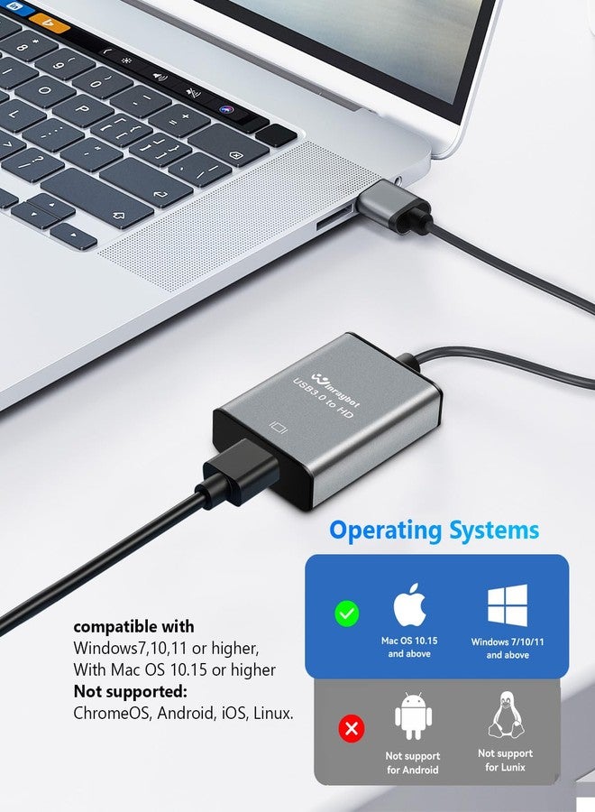 WinRaybot USB to HDMI Adapter for Laptop,USB hub,USB A 3.0 to HDMI Display Expander (USB 3.0-Silver) - Image 3
