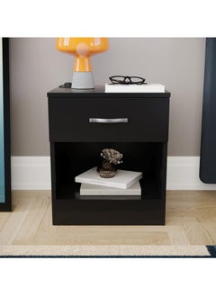 MODERN HOME Midnight Charm Bedside Table – Elegant Black Nightstand with Smooth Glide Drawer.  - Image 3