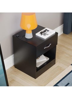MODERN HOME Midnight Charm Bedside Table – Elegant Black Nightstand with Smooth Glide Drawer.  - Image 1
