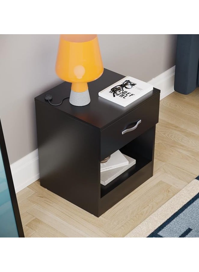 MODERN HOME - Midnight Charm Bedside Table – Elegant Black Nightstand with Smooth Glide Drawer. - Image 1