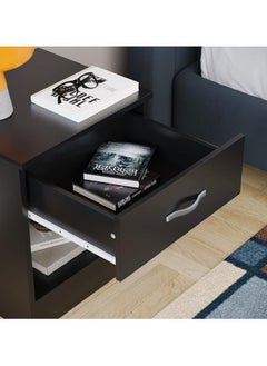 MODERN HOME Midnight Charm Bedside Table – Elegant Black Nightstand with Smooth Glide Drawer.  - Image 2