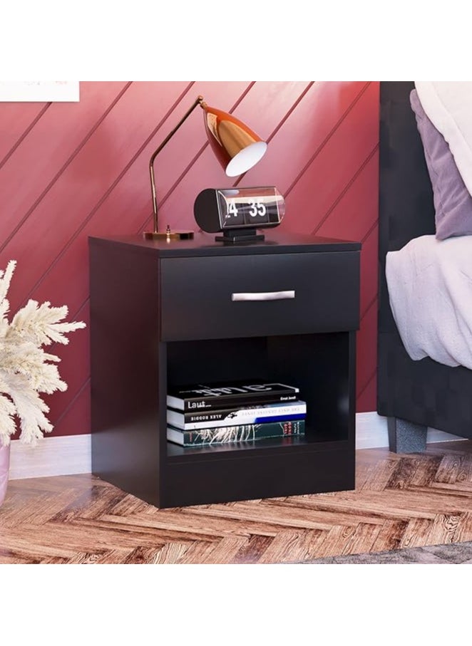 MODERN HOME - Midnight Charm Bedside Table – Elegant Black Nightstand with Smooth Glide Drawer. - Image 1