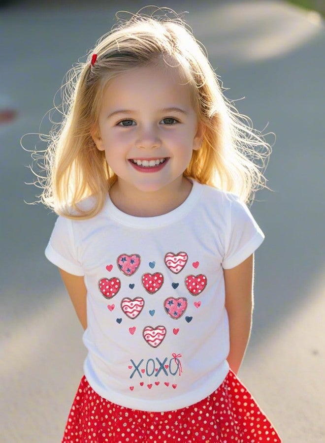 Tkria Baby Girl Shirt for Valentine Love Heart Printed Short Sleeve Love Heart Graphic Tshirts Toddler Outfits 2T - Image 2