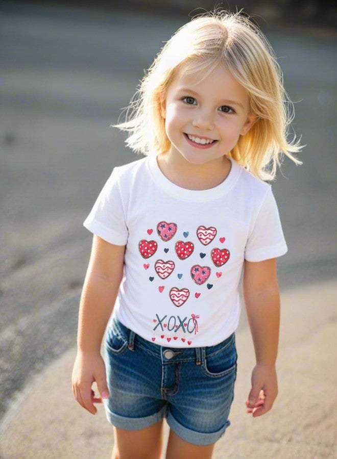 Tkria Baby Girl Shirt for Valentine Love Heart Printed Short Sleeve Love Heart Graphic Tshirts Toddler Outfits 2T - Image 3