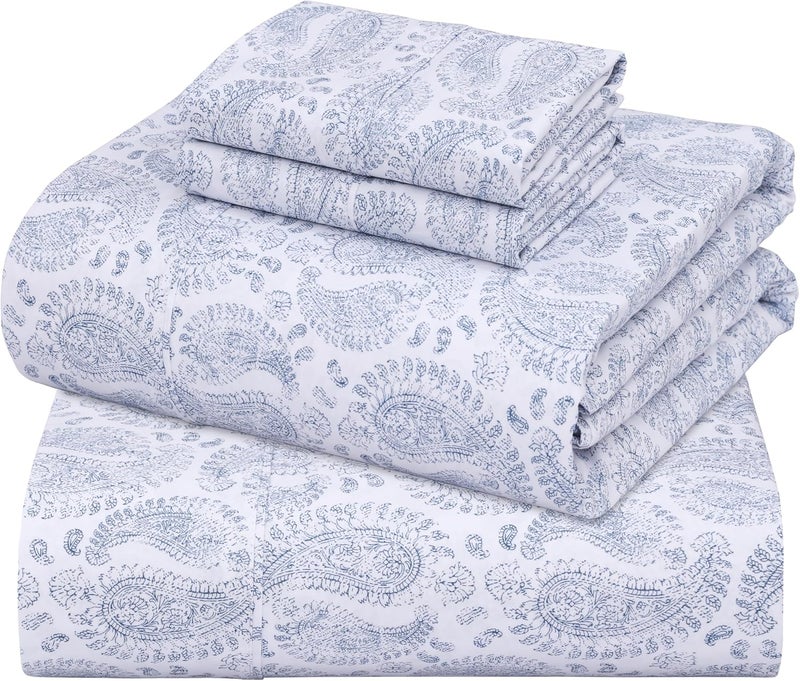 ZOYER 100% Cotton Sheets - Cooling & Crisp Full Size Percale Bed Sheets, 16" Deep Pockets Full Bedding Set, Lightweight & Breathable, Durable, 4 Pieces, Paisley Imprint - Image 1