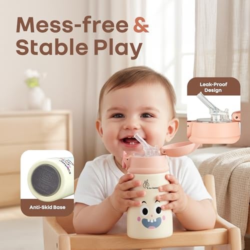 R for Rabbit Steebo Smiley Stainless Steel Straw Sipper Bottle for Kids & Toddler, Leak & Spill Proof | BPA Free Soft Silicone Straw | 300ml Drinking Sippy Cup for 12+ Months (Smiley Blue) - Image 3