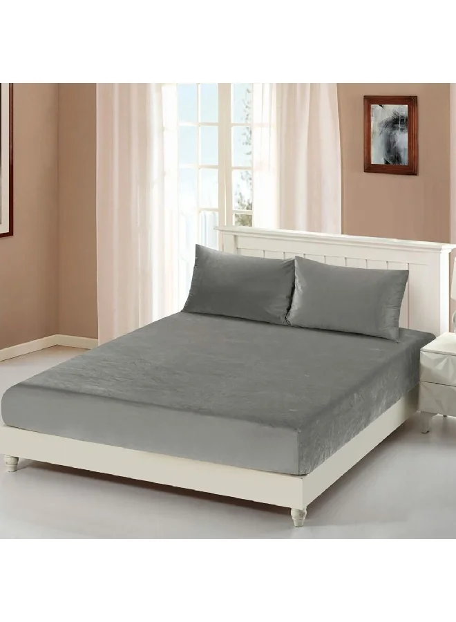 Cannon 3-Piece Machine Washable Cotton King Fitted Bedsheet Set Grey 6 x 30 x 25 cm CN K3PCFTDS-GRYD