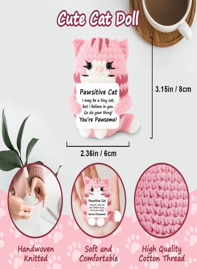 BharatBazaar Crochet Toys, Handmade Cat Crochet Animals, Cute Crochet Gift for Home and Office Decor, Emotional Support Animal Toy, Cute Things for Study Table Desk Decoration (8x6 cm, Pink) - Image 2