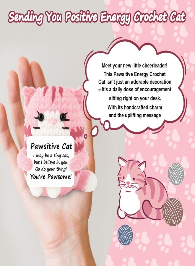 BharatBazaar Crochet Toys, Handmade Cat Crochet Animals, Cute Crochet Gift for Home and Office Decor, Emotional Support Animal Toy, Cute Things for Study Table Desk Decoration (8x6 cm, Pink) - Image 3