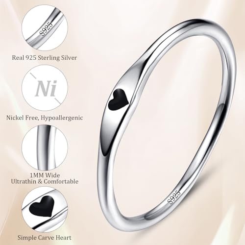 AVECON 925 Sterling Silver Simple Carve Heart Wedding Band Stackable Promise Ring for Her Size 8 - Image 3