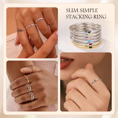 AVECON 925 Sterling Silver Simple Carve Heart Wedding Band Stackable Promise Ring for Her Size 8 - Image 4