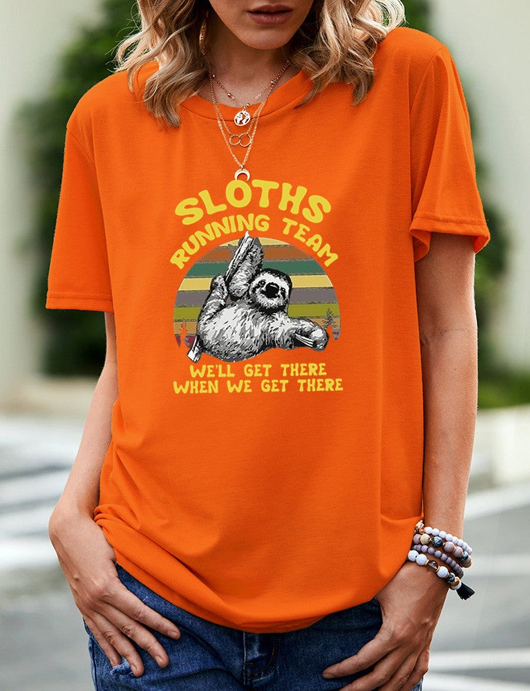 wish independent station sloth fun pattern printed short sleeve t-shirt for women - Image 1