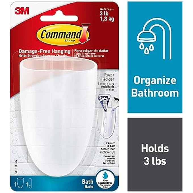 Command Bath Razor Holder Clear Frosted 1Holder 1 WaterResistant Strip Organize DamageFree - Image 3