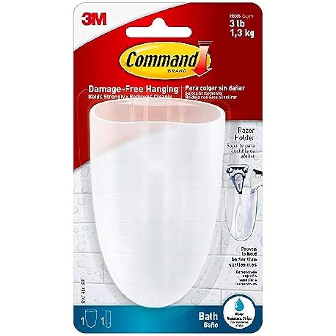 Command Bath Razor Holder Clear Frosted 1Holder 1 WaterResistant Strip Organize DamageFree - Image 1
