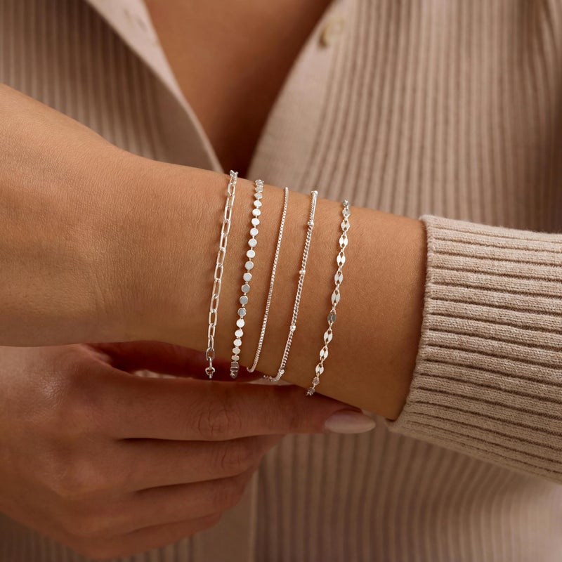 MBW Silver Plated Bracelets for Women Trendy, Dainty Bracelets for Women Chain Bracelet Stack Set Waterproof Jewelry Minimalist Simple Small Thin Bracelet for Women Gift - Image 4