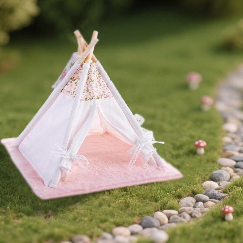 Minamzee 112 Dollhouse Camping Bed Tent 1 Set Fairy Style Mini Pink Lace Tent with Carpet Miniature Outdoor Furniture Accessories for BedroomPatio and Garden for Teens Adults - Image 3