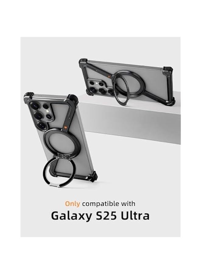 Minimalist Phone Case Compatible with Samsung Galaxy S25 Ultra, 360° Rotation Kickstand Aluminum Metal Frameless Design Bumper Case, Protective Shock Grade Shell, Black - Image 2