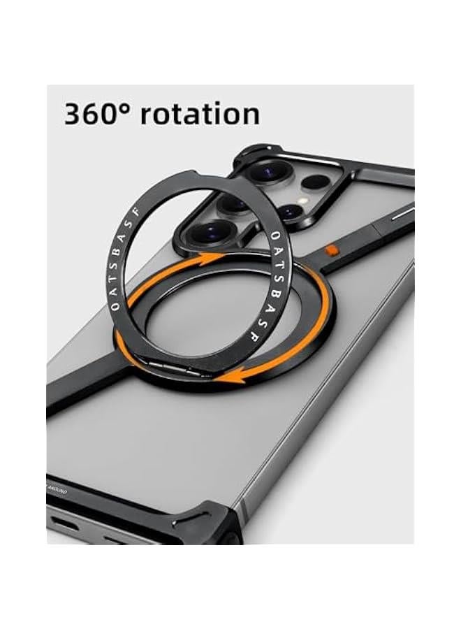 Minimalist Phone Case Compatible with Samsung Galaxy S25 Ultra, 360° Rotation Kickstand Aluminum Metal Frameless Design Bumper Case, Protective Shock Grade Shell, Black - Image 3