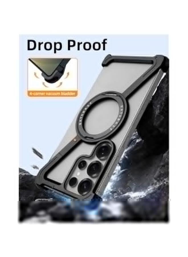 Minimalist Phone Case Compatible with Samsung Galaxy S25 Ultra, 360° Rotation Kickstand Aluminum Metal Frameless Design Bumper Case, Protective Shock Grade Shell, Black - Image 5