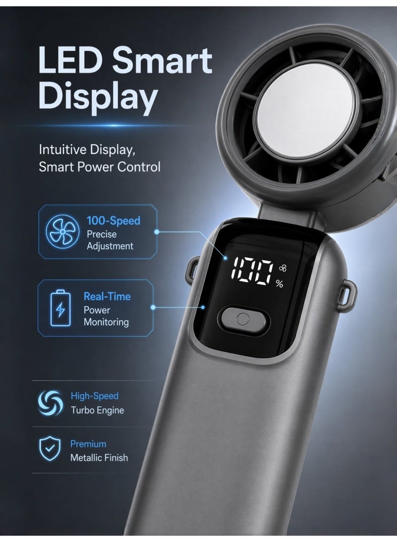 Valiant Glow 3-in-1 Portable Handheld Cooling Fan | Features a digital display and semiconductor cooling technology, offering long battery life, a foldable design, and powerful airflow | Supports 100-level speed adjustment and includes a clip/lanyard attachment design | Supports Type-C fast charging; suitable for home, travel, outdoor, and office use (Newly Upgraded Version). - Image 2