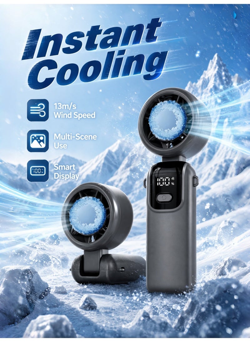 Valiant Glow 3-in-1 Portable Handheld Cooling Fan | Features a digital display and semiconductor cooling technology, offering long battery life, a foldable design, and powerful airflow | Supports 100-level speed adjustment and includes a clip/lanyard attachment design | Supports Type-C fast charging; suitable for home, travel, outdoor, and office use (Newly Upgraded Version). - Image 1