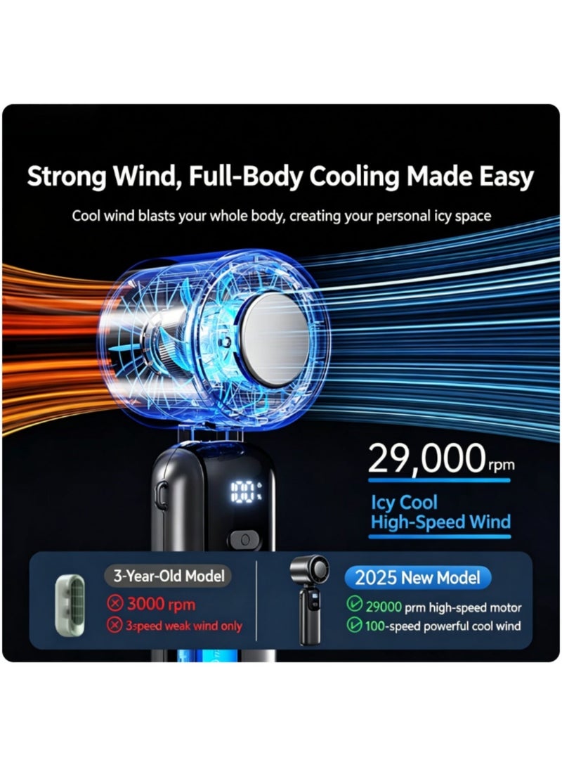 Valiant Glow 3-in-1 Portable Handheld Cooling Fan | Features a digital display and semiconductor cooling technology, offering long battery life, a foldable design, and powerful airflow | Supports 100-level speed adjustment and includes a clip/lanyard attachment design | Supports Type-C fast charging; suitable for home, travel, outdoor, and office use (Newly Upgraded Version). - Image 5