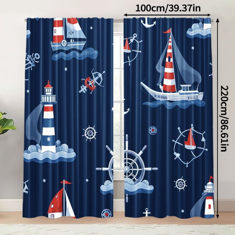 Set Of 2 Modern Curtains 132 X 240Cm With Lighthouse Ship And Anchor Design Suitable For Bedroom Living Room Kitchen Office And Study No Batteries Required - Image 5
