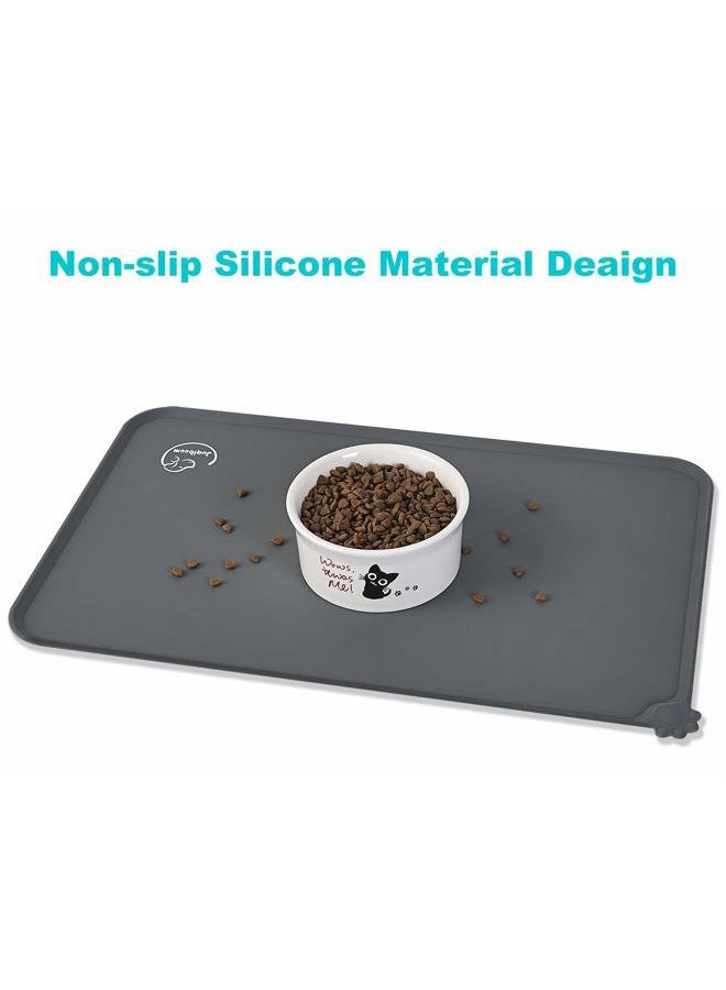 Juqiboom Silicone Waterproof Dog Cat Pet Feeding Mats, Non Slip, Easy Clean Pet Dog Cat Bowl Mats Placemat (18.5" x 11.5") Grey - Image 5