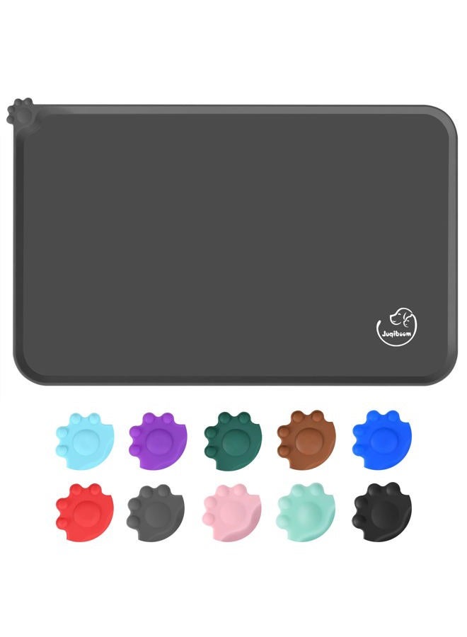 Juqiboom Silicone Waterproof Dog Cat Pet Feeding Mats, Non Slip, Easy Clean Pet Dog Cat Bowl Mats Placemat (18.5" x 11.5") Grey - Image 1