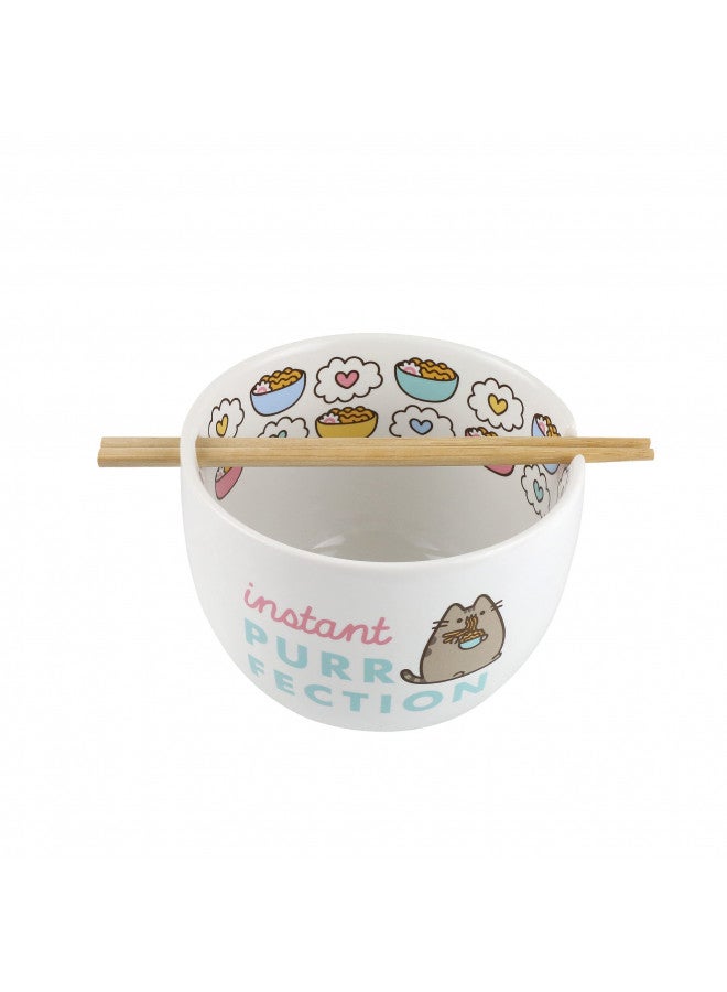 Enesco Pusheen The Cat Instant Purr-Fection Ramen Noodle Bowl and Chopsticks, 5.5 Inch, Multicolor