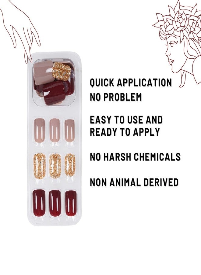 Lick Deep Red Artificial Reusable Nails, Nail Art Kit, Fake Press on Nails, Nail Extension Kit, False Nails Set Of 24 Pcs (No Glue Needed) - Image 3