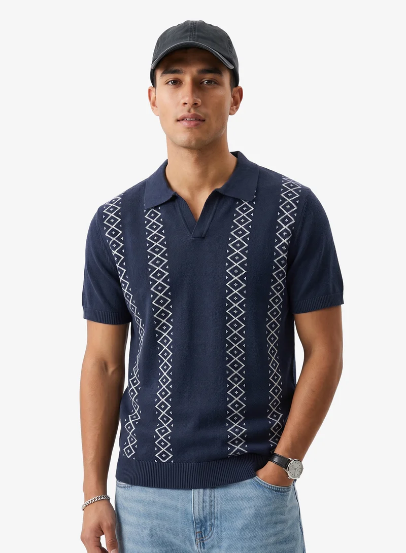 Seventy Five Knitted Polo Shirt With Stripe Detail