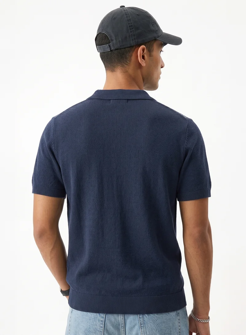 Seventy Five Knitted Polo Shirt With Stripe Detail