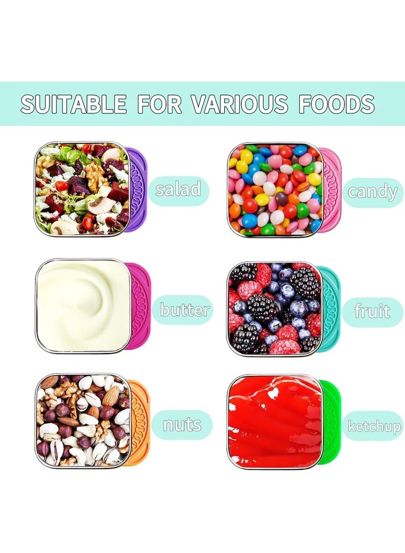 كيلا عبوة من 6 عبوات من الفولاذ المقاوم للصدأ للأطفال سعة 6 أونصات، عبوات معدنية سهلة الفتح ومضادة للتسرب للوجبات الخفيفة مع أغطية من السيليكون، صندوق غداء قابل للتكديس - Image 4