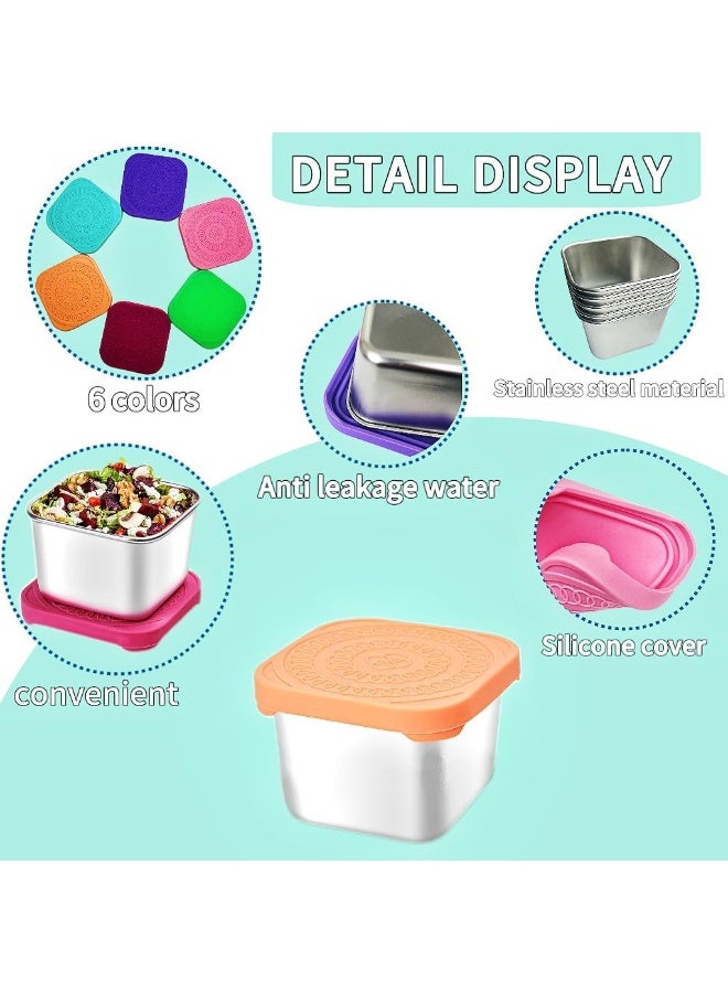 كيلا عبوة من 6 عبوات من الفولاذ المقاوم للصدأ للأطفال سعة 6 أونصات، عبوات معدنية سهلة الفتح ومضادة للتسرب للوجبات الخفيفة مع أغطية من السيليكون، صندوق غداء قابل للتكديس - Image 3