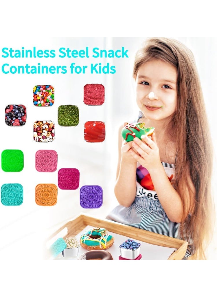 كيلا عبوة من 6 عبوات من الفولاذ المقاوم للصدأ للأطفال سعة 6 أونصات، عبوات معدنية سهلة الفتح ومضادة للتسرب للوجبات الخفيفة مع أغطية من السيليكون، صندوق غداء قابل للتكديس - Image 5