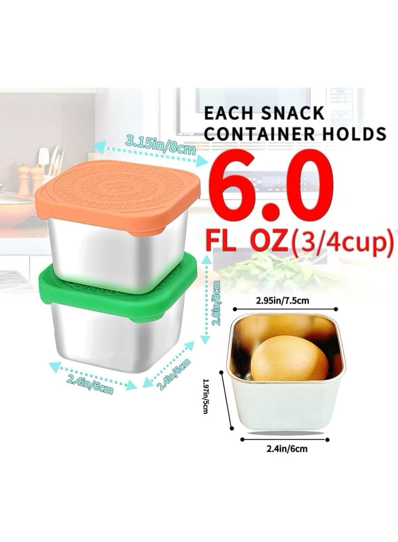 كيلا عبوة من 6 عبوات من الفولاذ المقاوم للصدأ للأطفال سعة 6 أونصات، عبوات معدنية سهلة الفتح ومضادة للتسرب للوجبات الخفيفة مع أغطية من السيليكون، صندوق غداء قابل للتكديس - Image 2