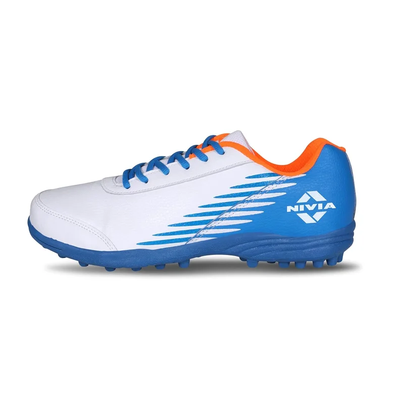 نيفيا Nivia Men Hook 2.0 Synthetic Leather Cricket Shoes - White and Blue, UK-4