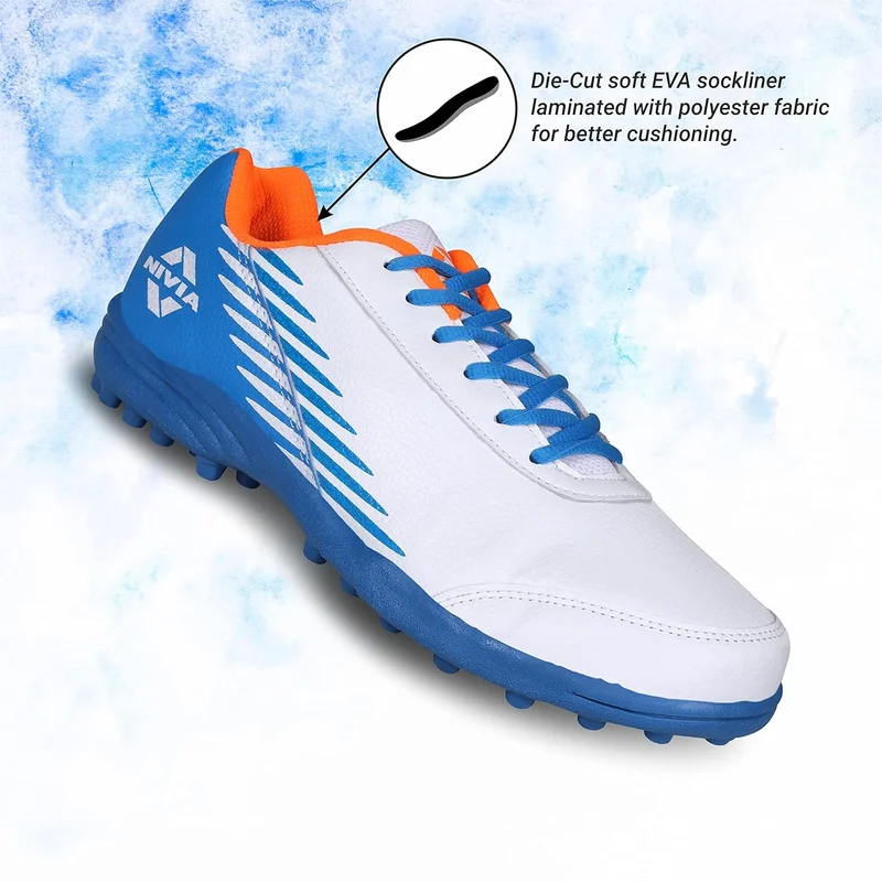 نيفيا Nivia Men Hook 2.0 Synthetic Leather Cricket Shoes - White and Blue, UK-4