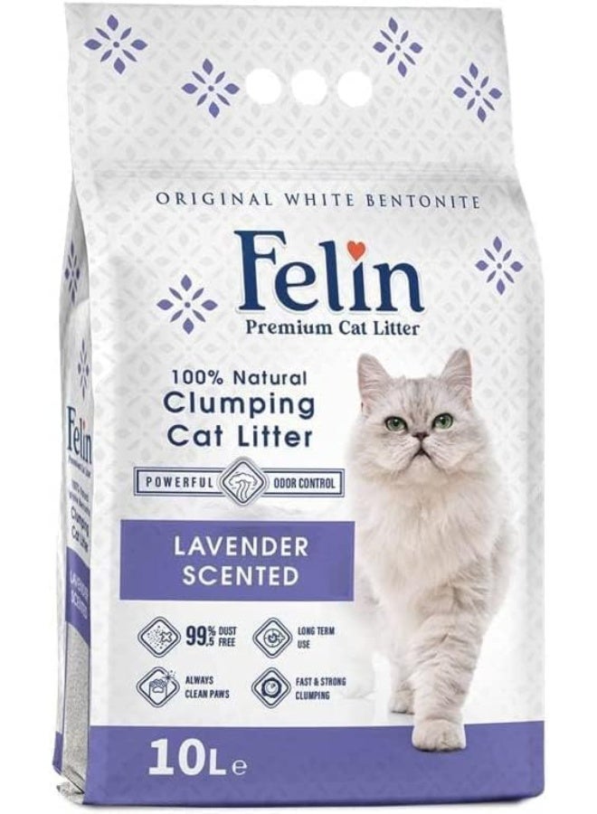 Felin Premium Cat Litter (10L)100% Natural Clumping Cat Litter 99%,5 Dust free (Lavender) - Image 1