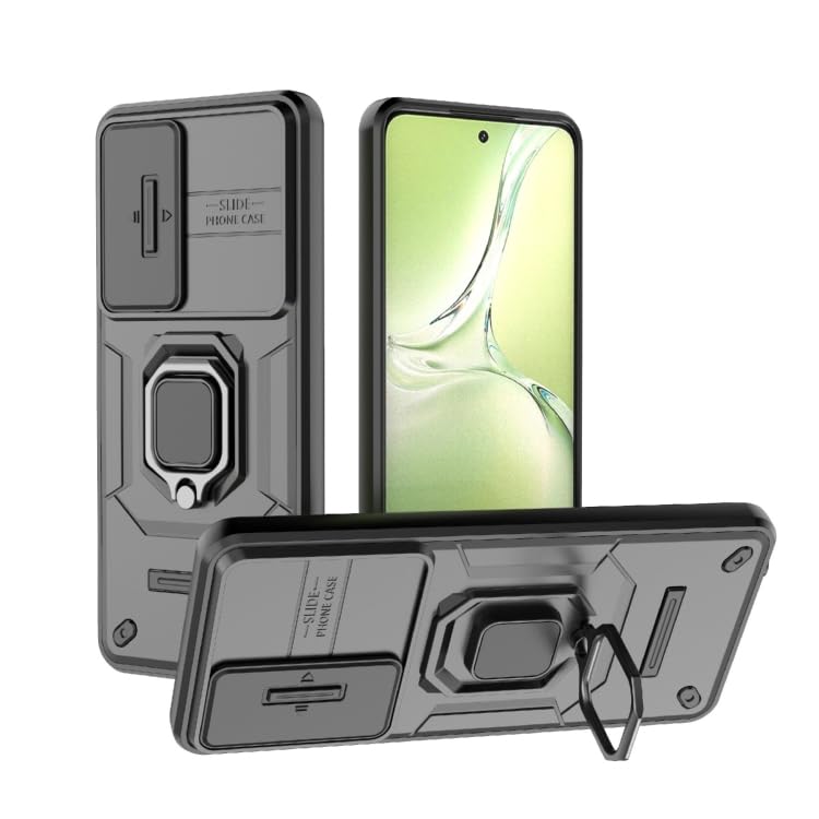 ShieldTech Back Cover Case Compatible to OnePlus Nord CE 4 Lite 5G with Sliding CamShield & 360° Protection Ring Stand Mobile Phone Cover Case for 1+ Nord CE4 Lite 5G (PC, Black) - Image 1