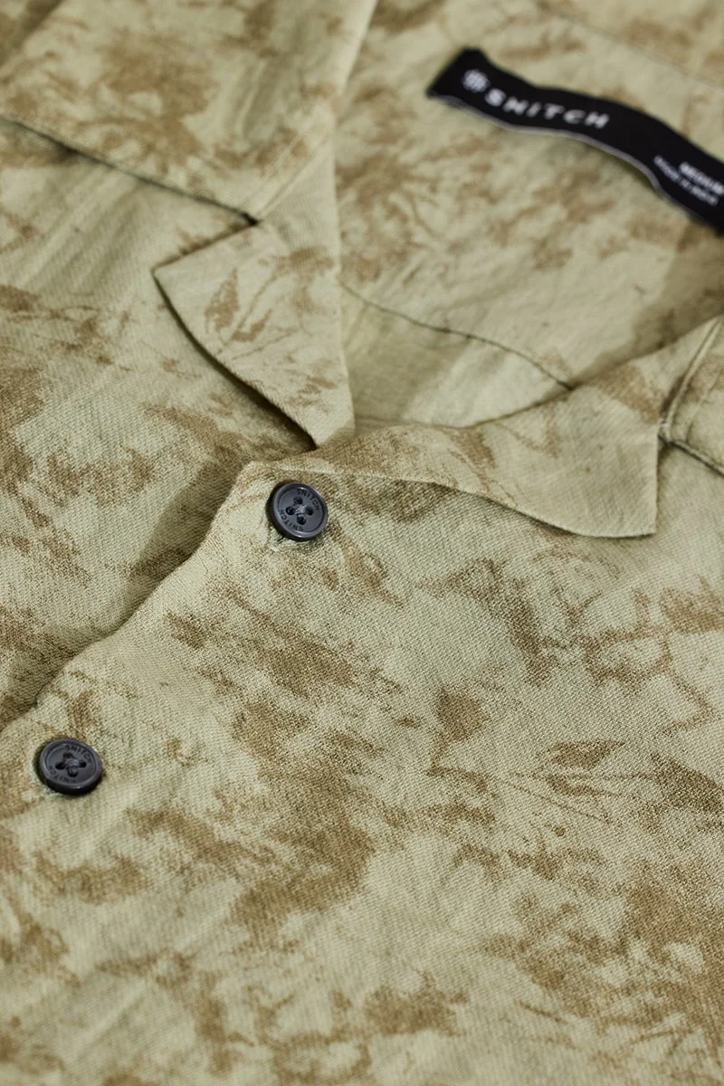 SNITCH Muted Sage Green Abstract Half Sleeve Boxy Shirt