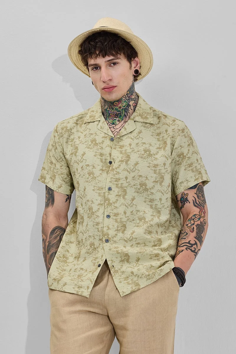SNITCH Muted Sage Green Abstract Half Sleeve Boxy Shirt