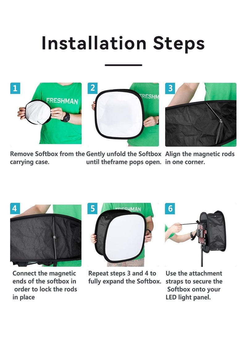 LEOKOR LED Light Panel Softbox, Softbox Light Box, Foldable Light Diffuser with Bag, Foldable Video Light for Photography/Video Recording/Live Streaming/Portraits Shooting, 42*42*16cm (Black) - Image 5