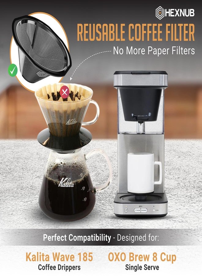 HEXNUB Reusable Coffee Filter for Kalita Wave 185 and OXO 8 Cup Coffee Makers, Stainless Steel Mesh, Durable Metal Filter for Sustainable Brewing - No more Paper Filters - Image 2