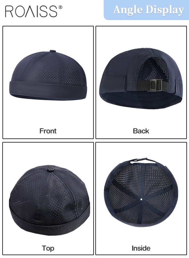roaiss 3Pcs Mesh Quick-drying Landlord Cap for Men and Women, Brimless Docker Hats, Skin-friendly Breathable Hip-hop Curled Brimless Hat, Adjustable Size Rolled Cuff Dome Hat - Image 5