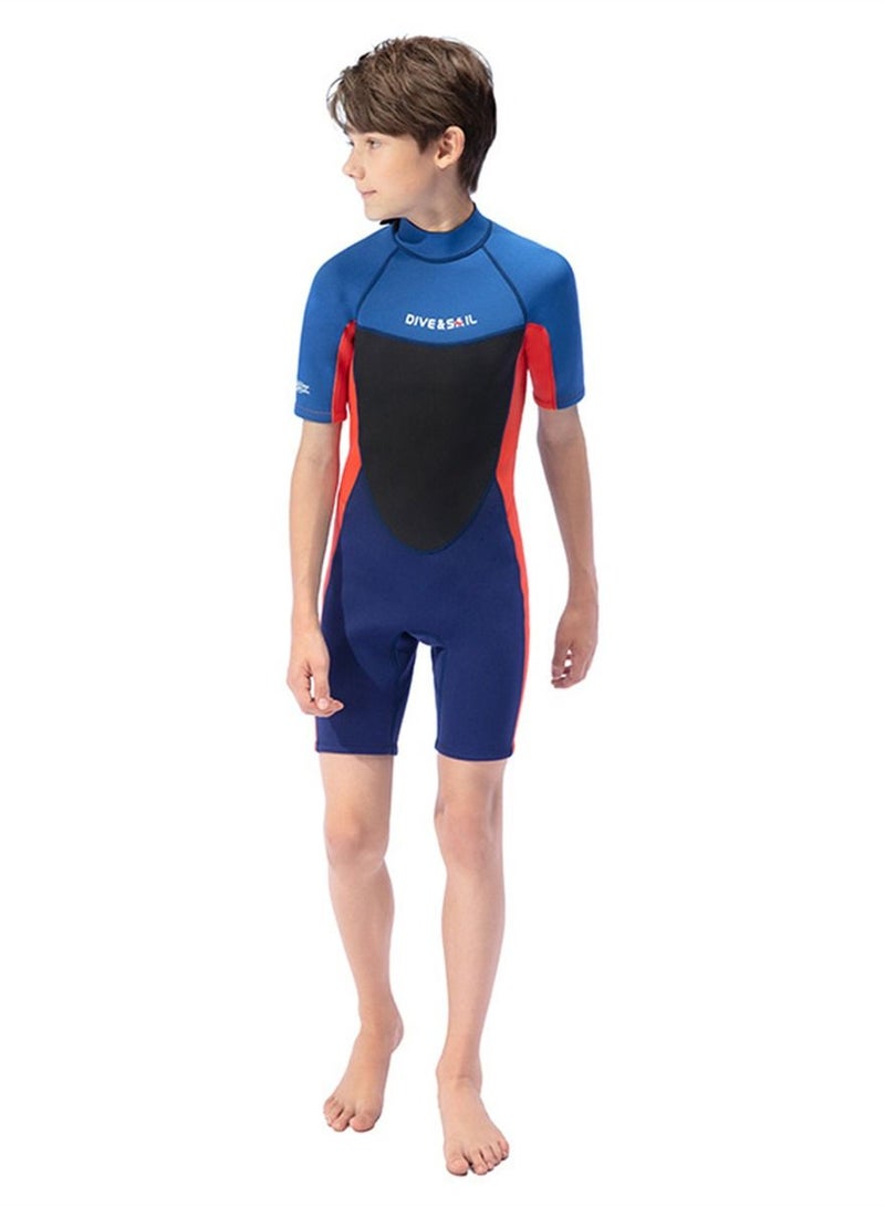 DIVE & SAIL Keep Warm Children Diving Suit Three-layer High Elastic Wetsuit For Boys Blue - Image 1