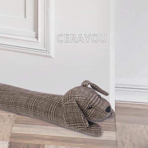 CERAYOU 36 Inch Heavy Duty Under Door Draft Stopper, Cute Animals Shape Door & Window Draft Guard to Save Energy, Decorative Weighted Bottom Insulation Stopper Noise Air Wind Dust Blocker, Plaid Dog - Image 1
