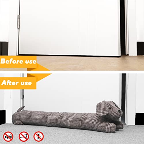 CERAYOU 36 Inch Heavy Duty Under Door Draft Stopper, Cute Animals Shape Door & Window Draft Guard to Save Energy, Decorative Weighted Bottom Insulation Stopper Noise Air Wind Dust Blocker, Plaid Dog - Image 5