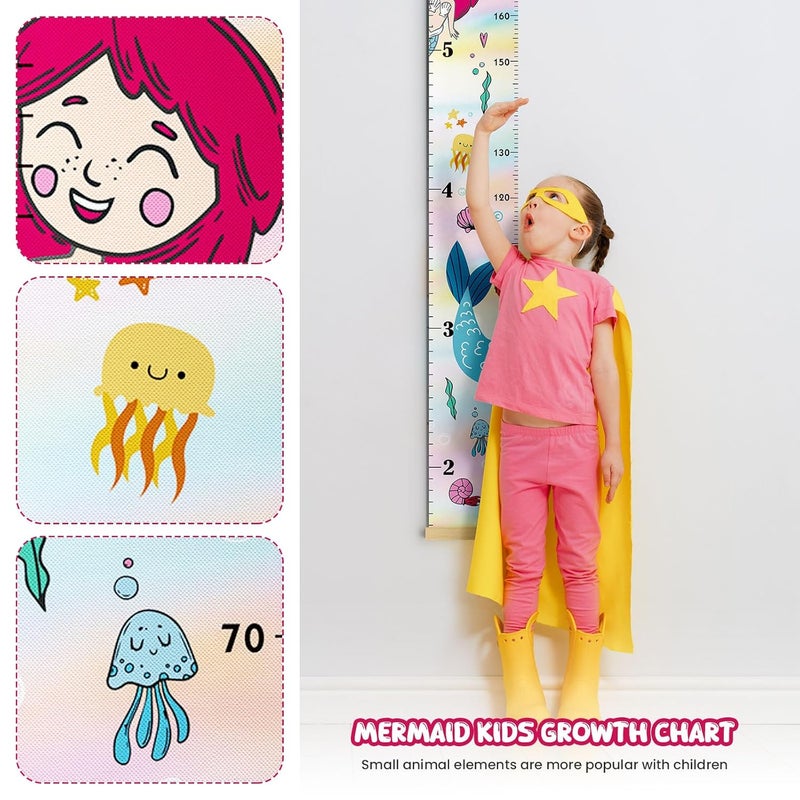 Outivity Update Mermaid Kids Growth Chart Wood Baby Kids Growth Chart for Wall Canvas Height Measurement Ruler from Toddler Removable Height Measurement for Christmas Wall Hanging Child's Nursery Room Decor - Image 4